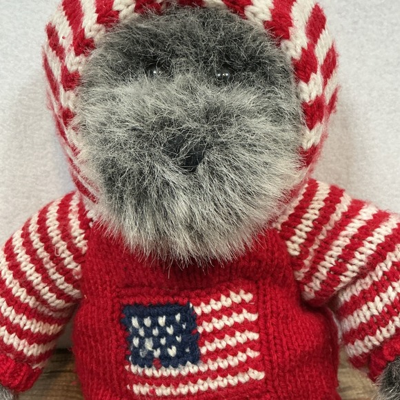 Dillard's USA Plush Stuffed Gray Bear Patriotic Flag Red Sweater Hoodie 16" - Picture 2 of 4